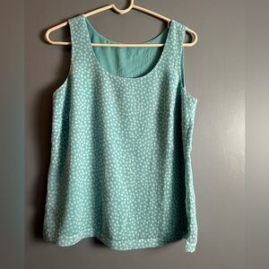 Cute Lined Summer Tank Blouse Baby Blue White Polka Dots Sz M 19" PTP